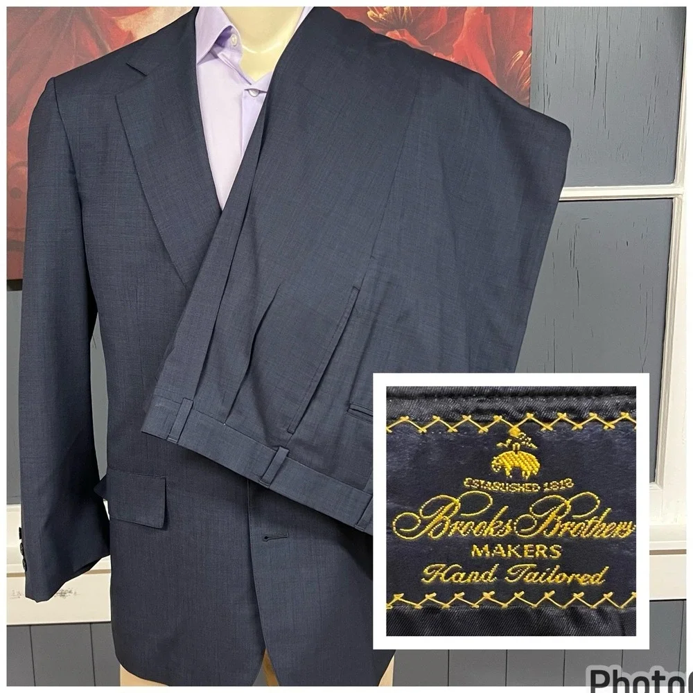 Vintage Brooks Brothers Suit‎ Mens 43R Wool Cuffed Pleated Pants 34x29 Navy